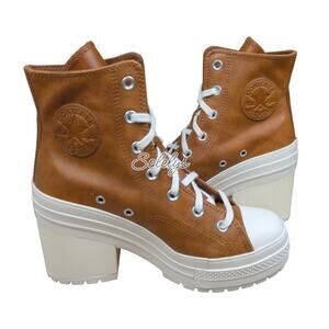 Converse Chuck De Luxe Heel Leather Sneaker Boot Cognac Egret Warm Tan Womens 8